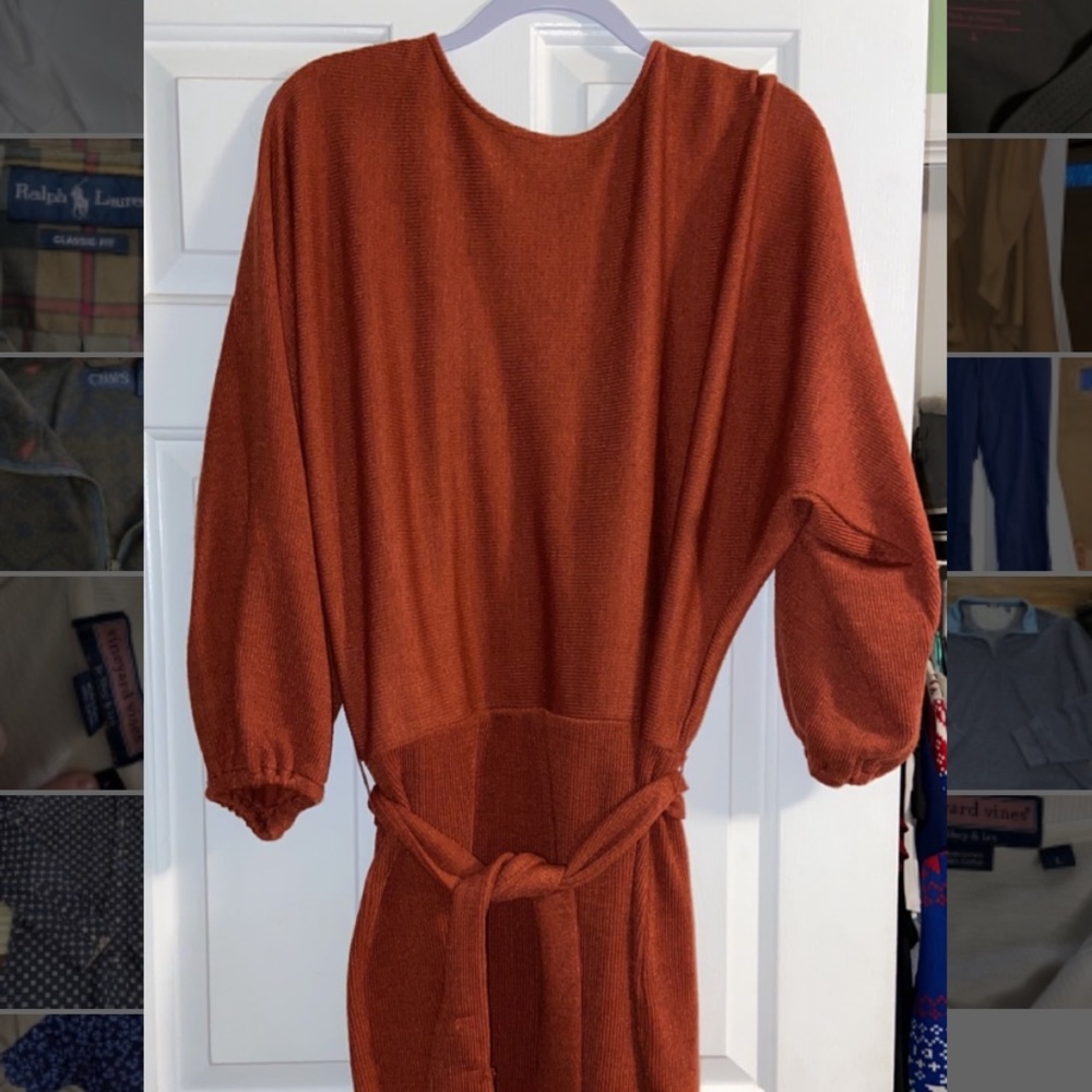 Rust bodycon dress never worn NWT with belt open back